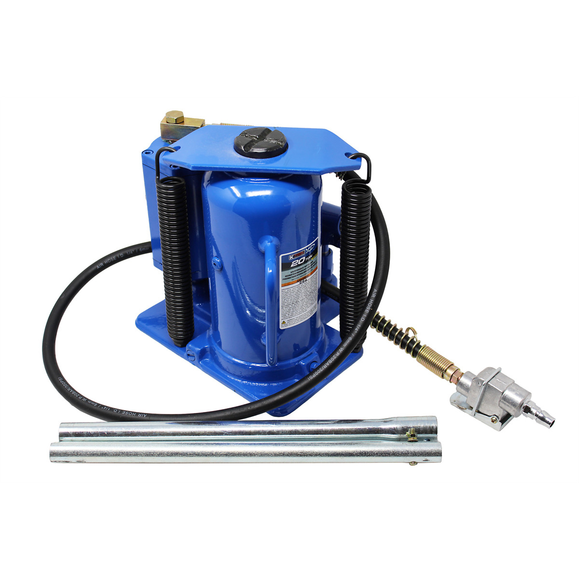 K Tool International Air/Hydraulic Bottle Jack, 20-Ton Capacity, 10.43in.–19.88in. Lift Range, Model# KTIXD63228